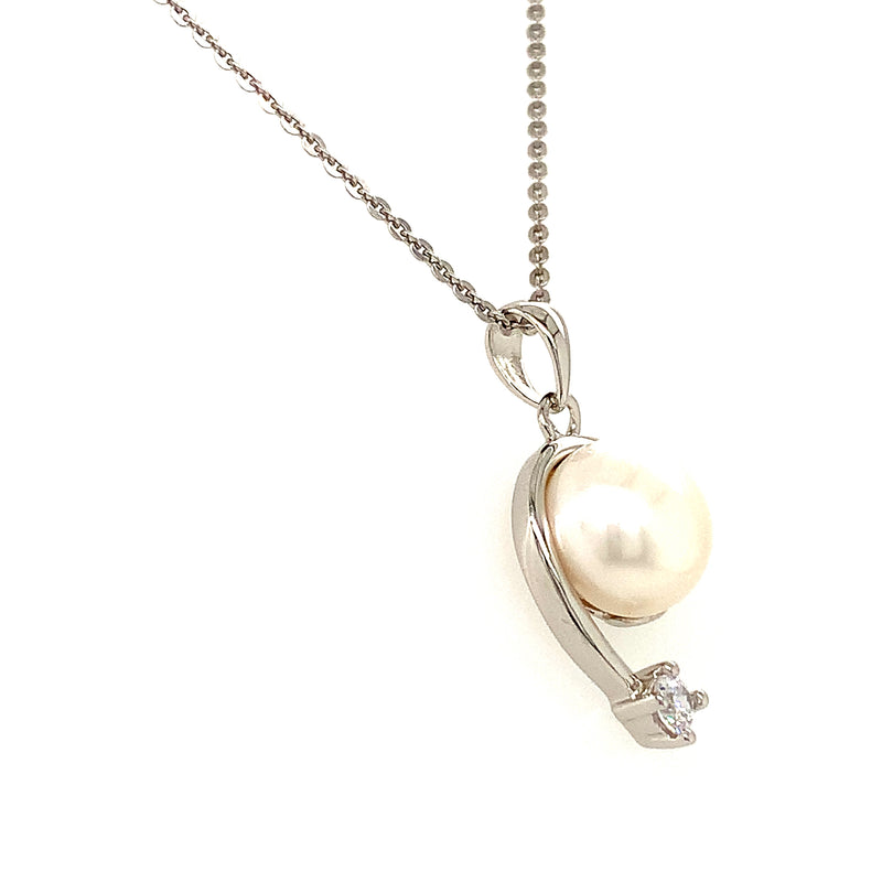 (SWAN) Collar de perlas cultivadas con circón en plata 925. 45cm