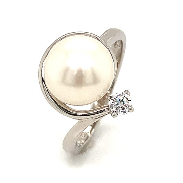 (SWAN) Anillo de perla cultivada con circón en plata 925