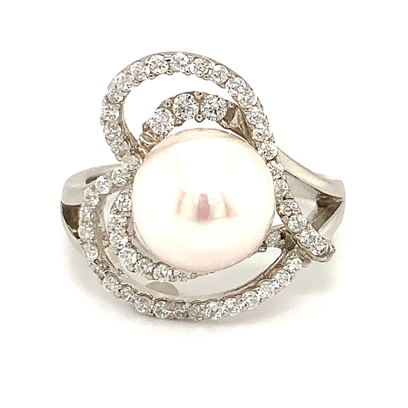 (SWAN) Anillo (corazón) de perla cultivada con circones en plata 925