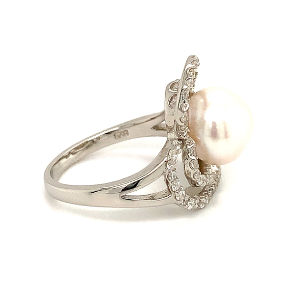 (SWAN) Anillo (corazón) de perla cultivada con circones en plata 925  ANTES:  $118.00