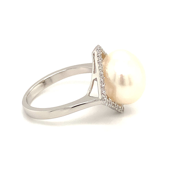 (SWAN) Anillo de perla cultivada con circones en plata 925  ANTES:  $95.00