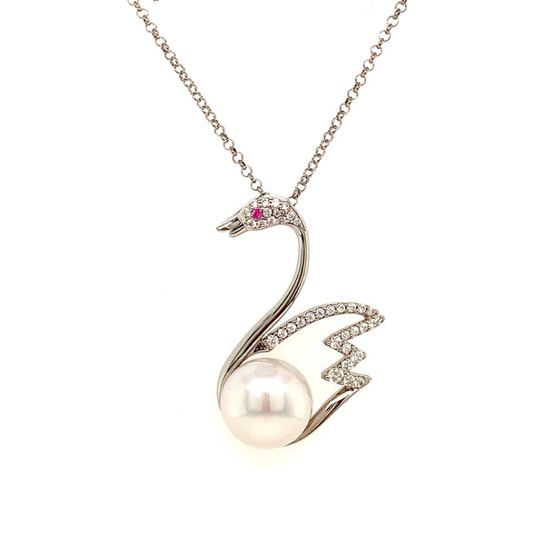 (SWAN) Collar (cisne) de perlas cultivadas con circones en plata 925. 45cm  ANTES:  $118.00