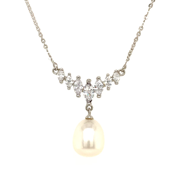 (SWAN) Collar de perlas cultivadas con circones en plata 925. 45cm  ANTES:  $99.00
