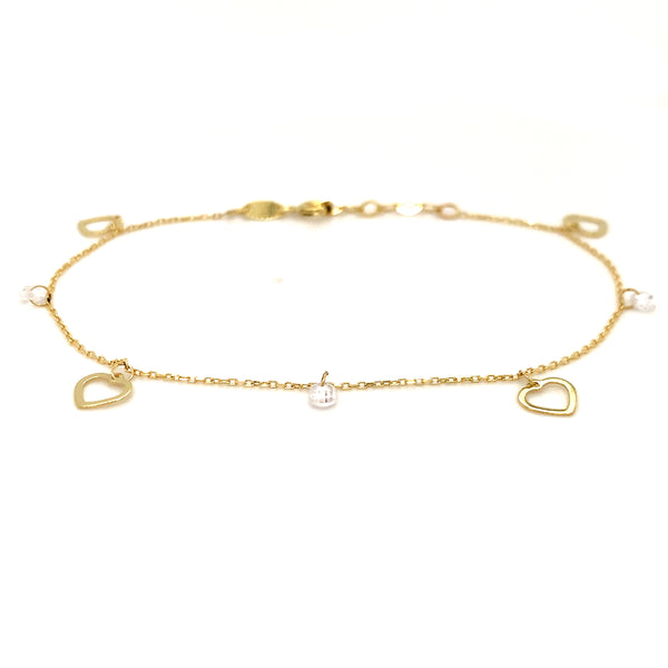Pulsera (corazones) en oro amarillo 10k 18cm