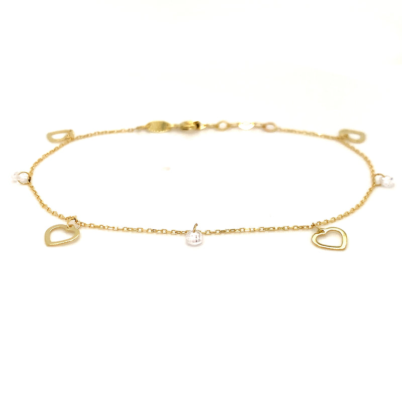 Pulsera (corazones) en oro amarillo 10k 18cm