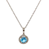 Collar de topacio azul con diamantes en oro blanco 14kt. BT-0.59CTS. D-0.07CTS.