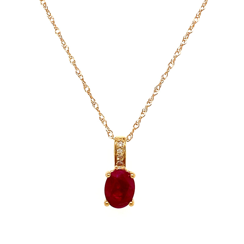 Collar de rubí con diamantes en oro amarillo 14k. 45cm