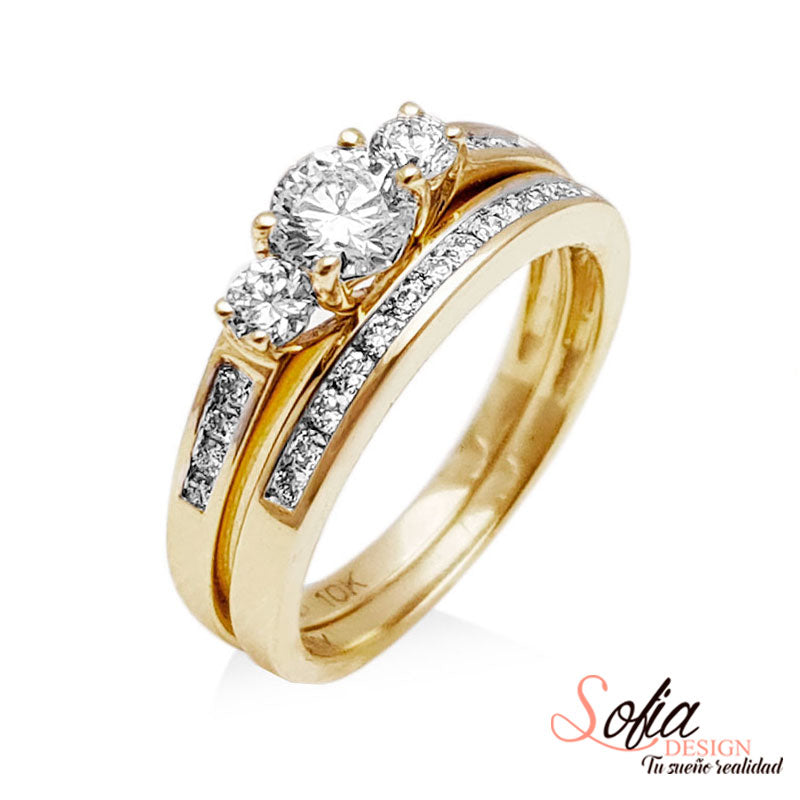 (SOFIA) Set de anillos con diamantes en oro amarillo 10kt.