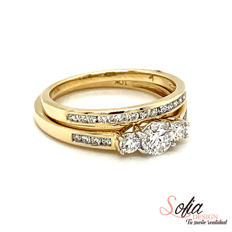 (SOFIA) Set de anillos con diamantes en oro amarillo 10kt.