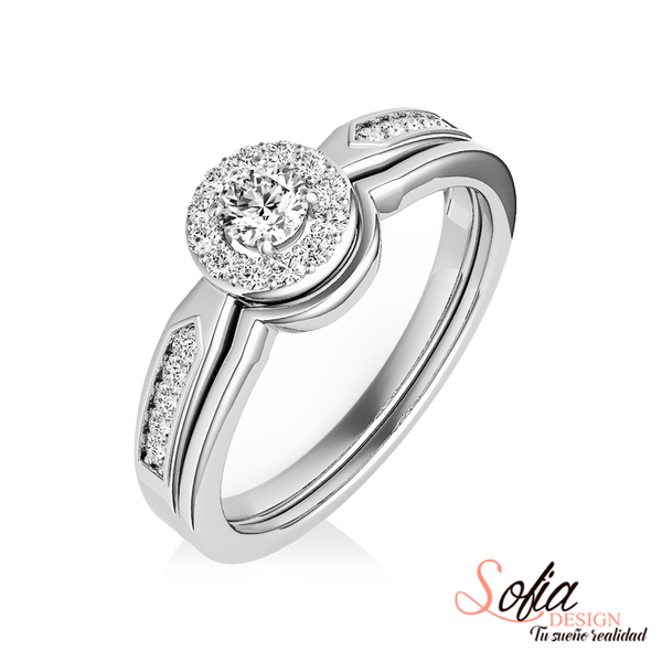 (SOFIA) Set de anillos con diamantes en oro blanco 10kt. Antes: $599.00