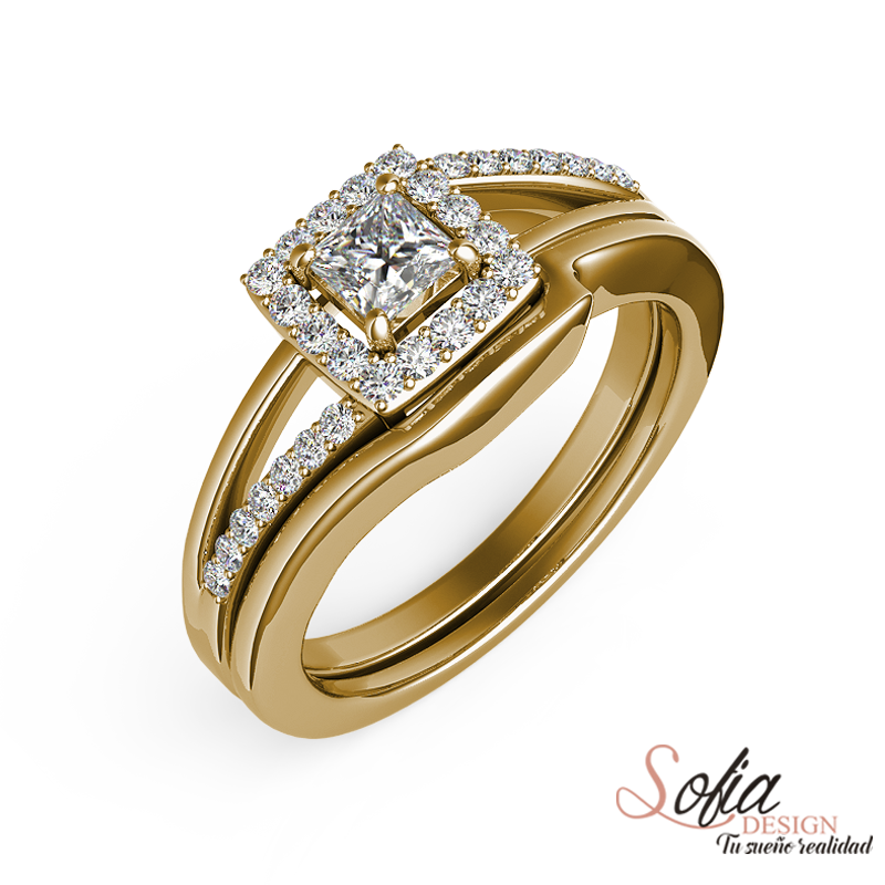 (SOFIA) Set de anillos de diamantes oro amarillo 10Kt.