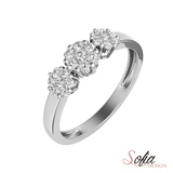 (SOFIA) Anillo (3 flores) con diamantes en oro blanco 10k