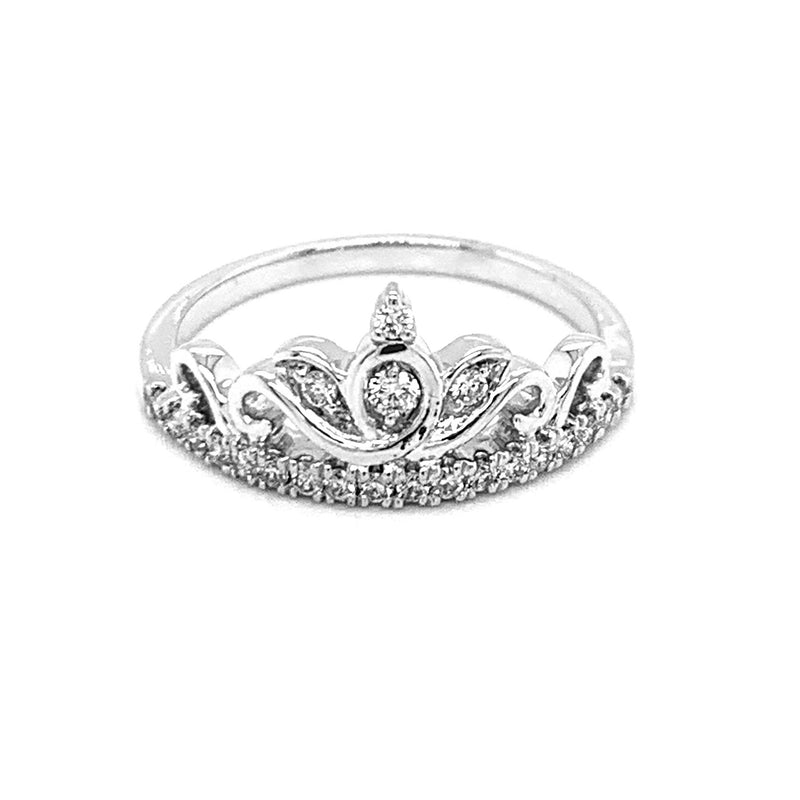 (SOFIA) Anillo (corona) con diamantes en oro blanco 10k