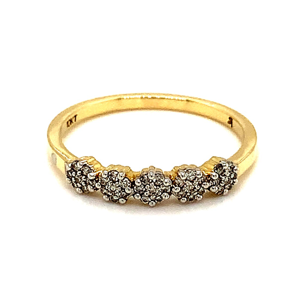 (SOFIA) Anillo (5 flores) con diamantes en oro amarillo 10k