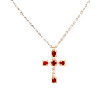 Collar (cruz) de rubíes con diamantes en oro rosado 18k