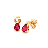 Aretes de rubíes (lab) con circones en plata 925 bañada en oro RU-1.6CTS. CZ-0.10CTS.