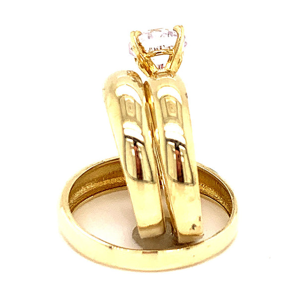 Trío de anillos de matrimonio con circones 10kt.