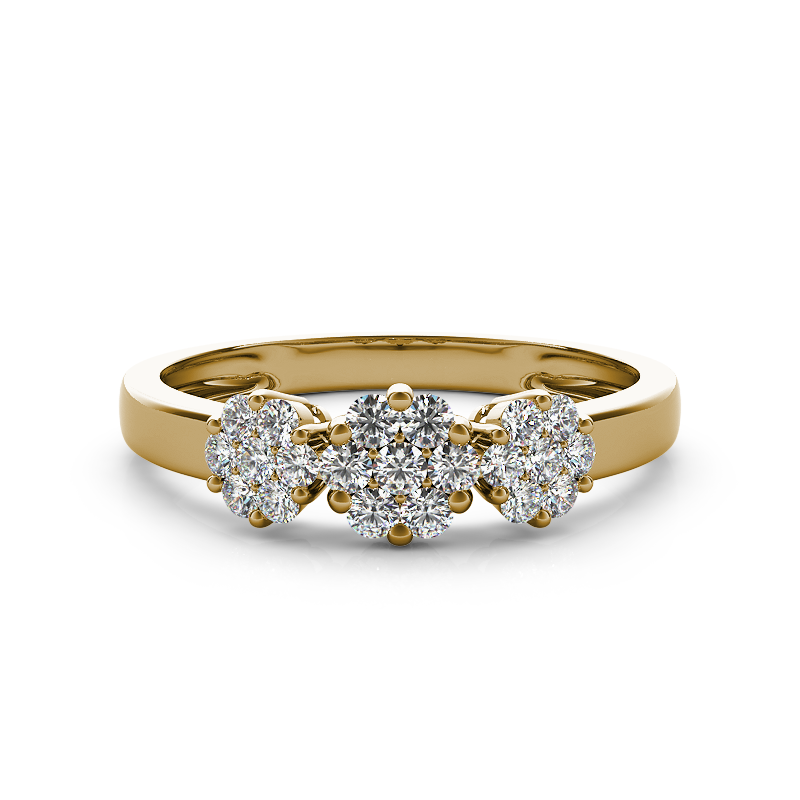 (SOFIA) Anillo (3 flores) con diamantes en oro amarillo 10k